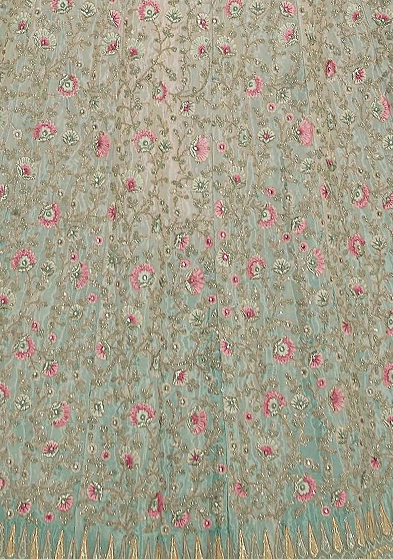 Blue Embroidered Poly Blend Lehenga Set