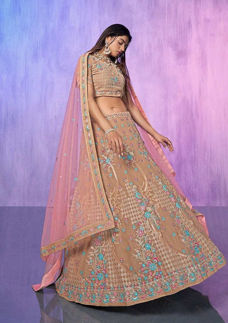 Purple Sequin Embroidered Poly Blend Lehenga Set