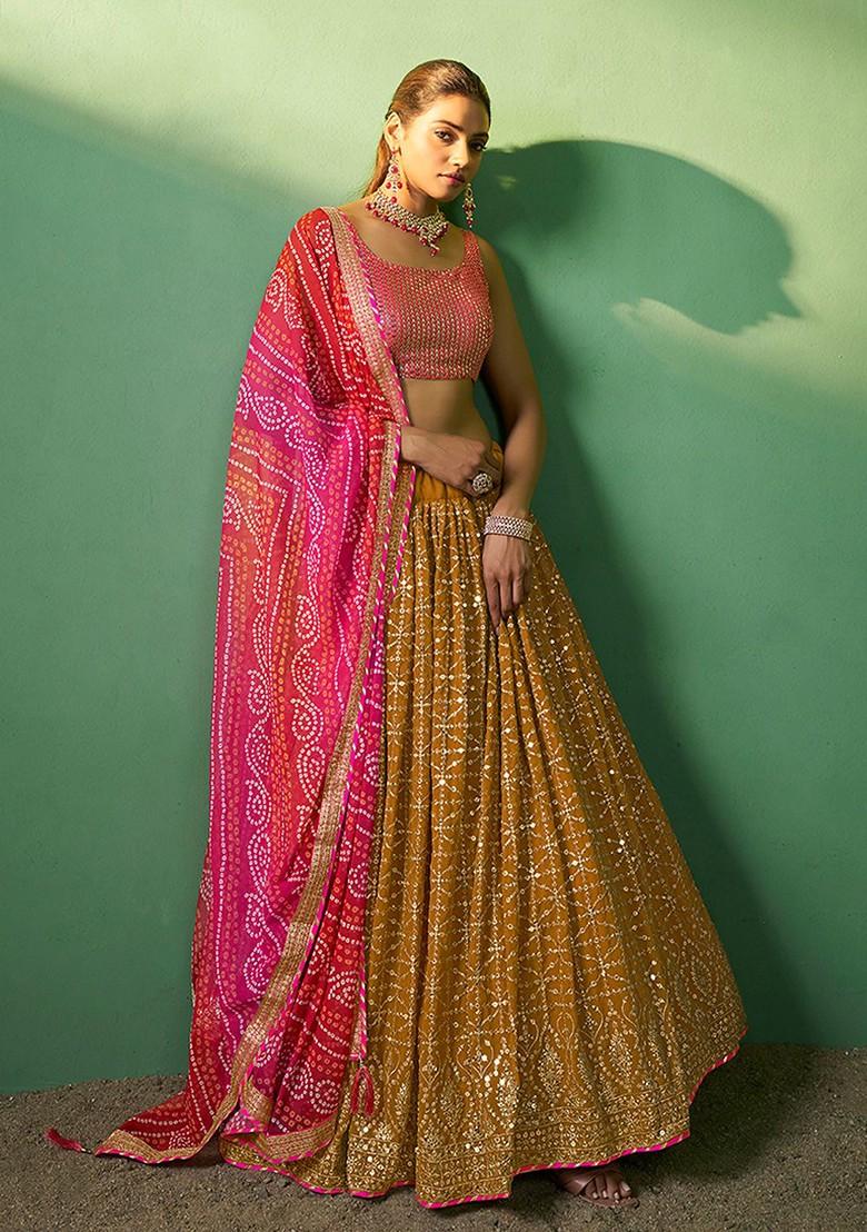 Yellow Embroidered Poly Blend Lehenga Set