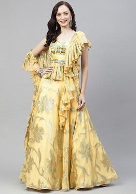Yellow Embroidered Poly Blend Lehenga Set