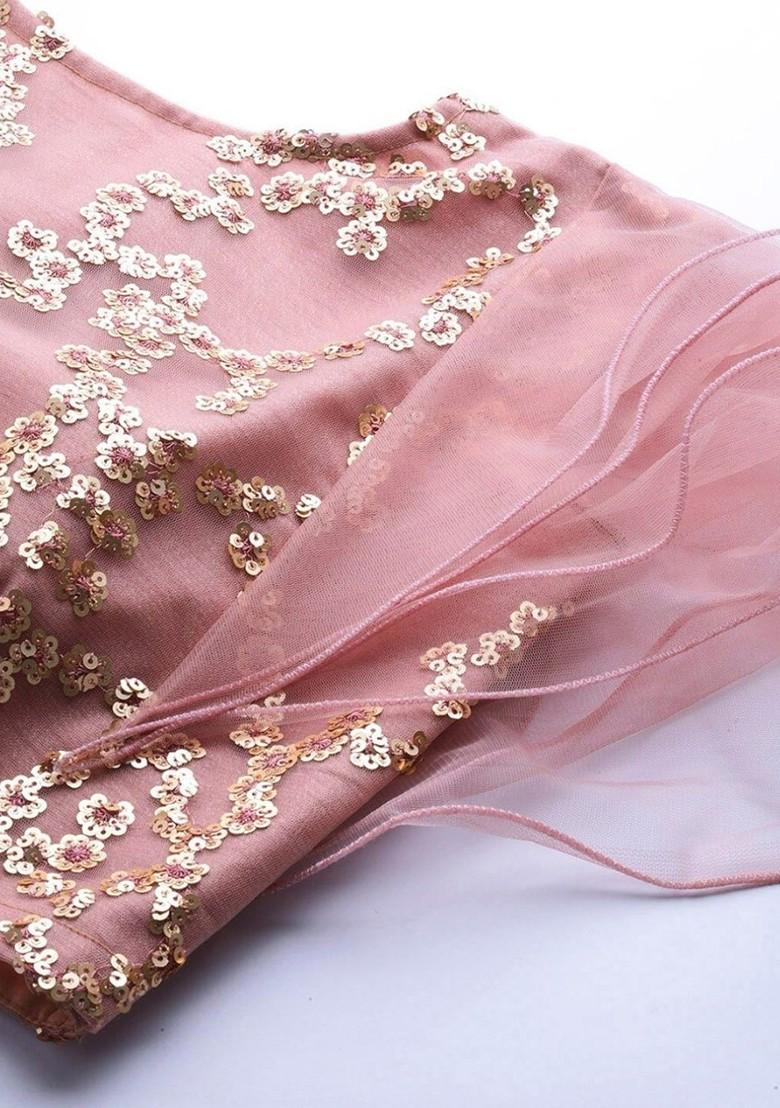 Pink Embellished Poly Blend Lehenga Set