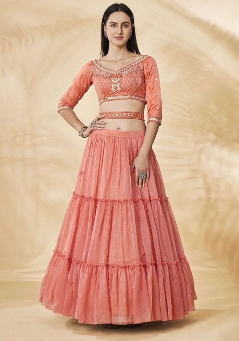 Coral Mirror Lehenga Set