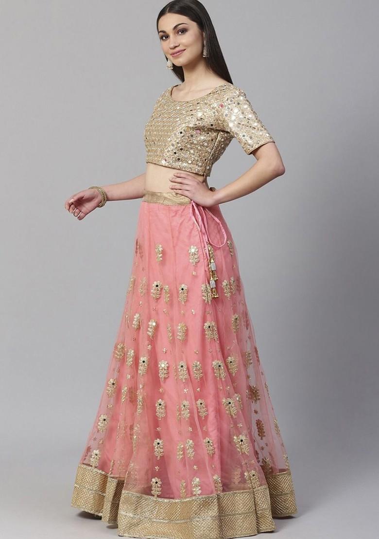 Pink Embellished Poly Blend Lehenga Set