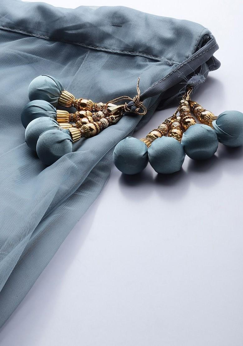 Grey Embroidered Poly Blend Lehenga Set