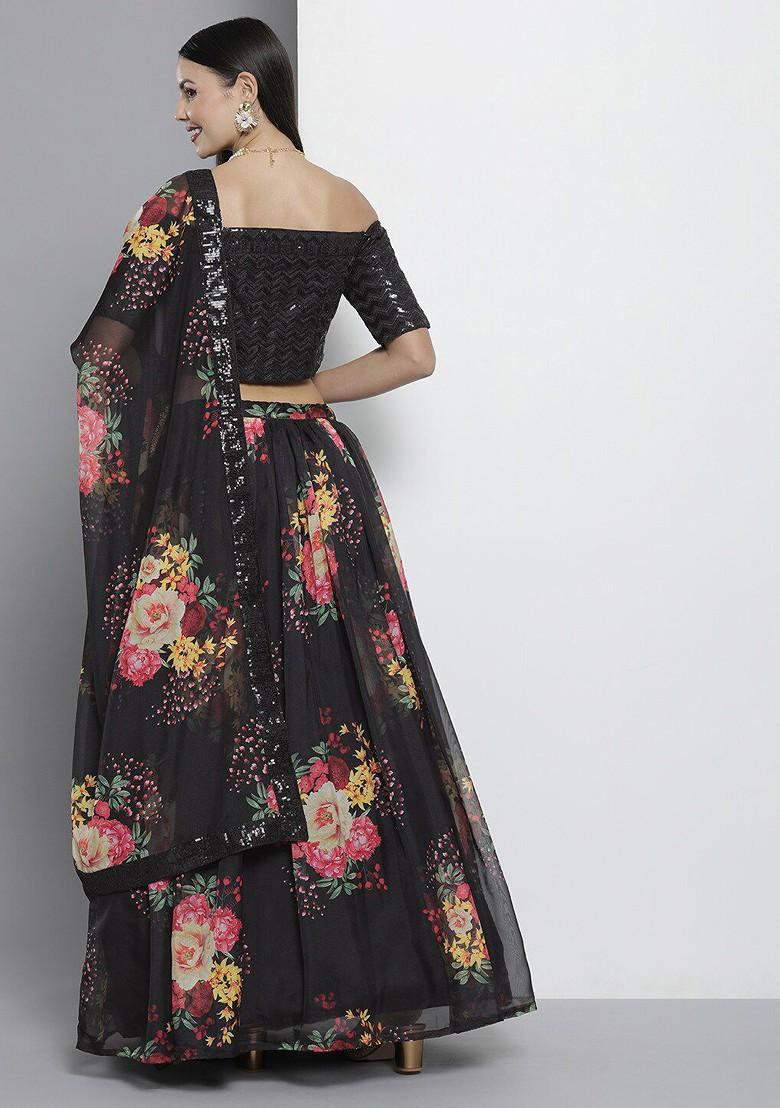 Black Embroidered Poly Blend Lehenga Set