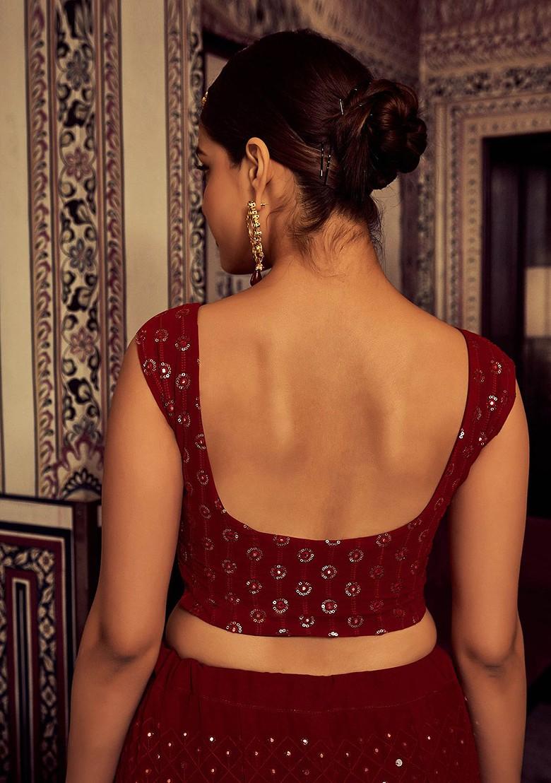 Maroon Embellished Poly Blend Lehenga Set