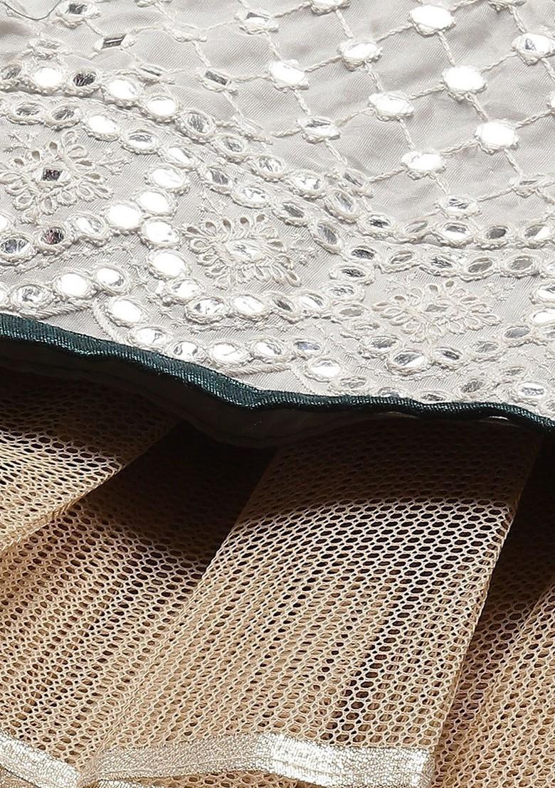 Grey Mirror Work Poly Blend Lehenga Set