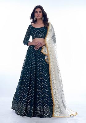 Green Embellished Poly Blend Lehenga Set