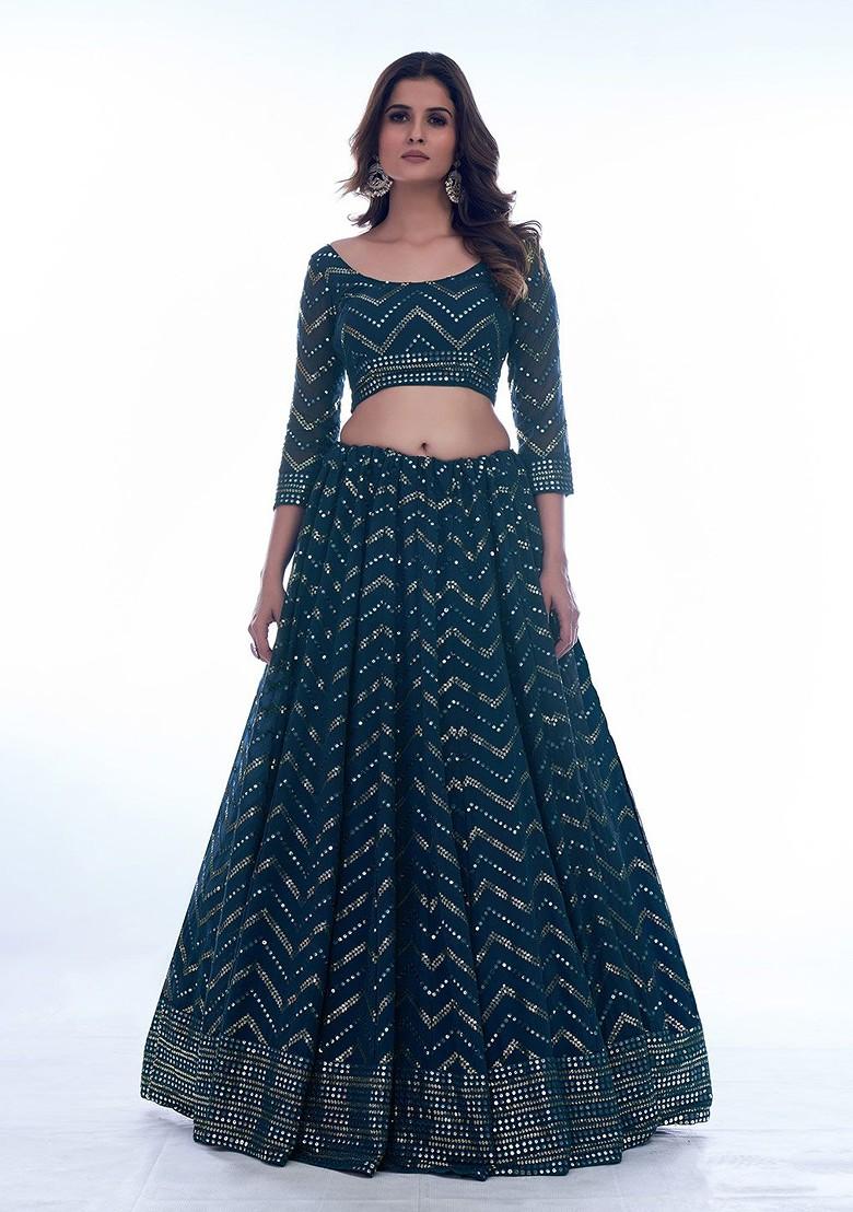 Green Embellished Poly Blend Lehenga Set