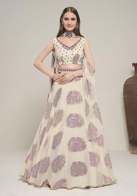 White Embroidered Poly Blend Lehenga Set