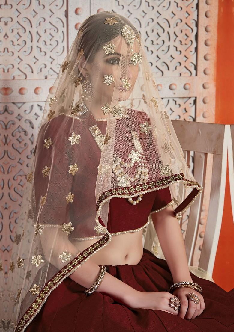 Maroon Solid Poly Blend Lehenga Set