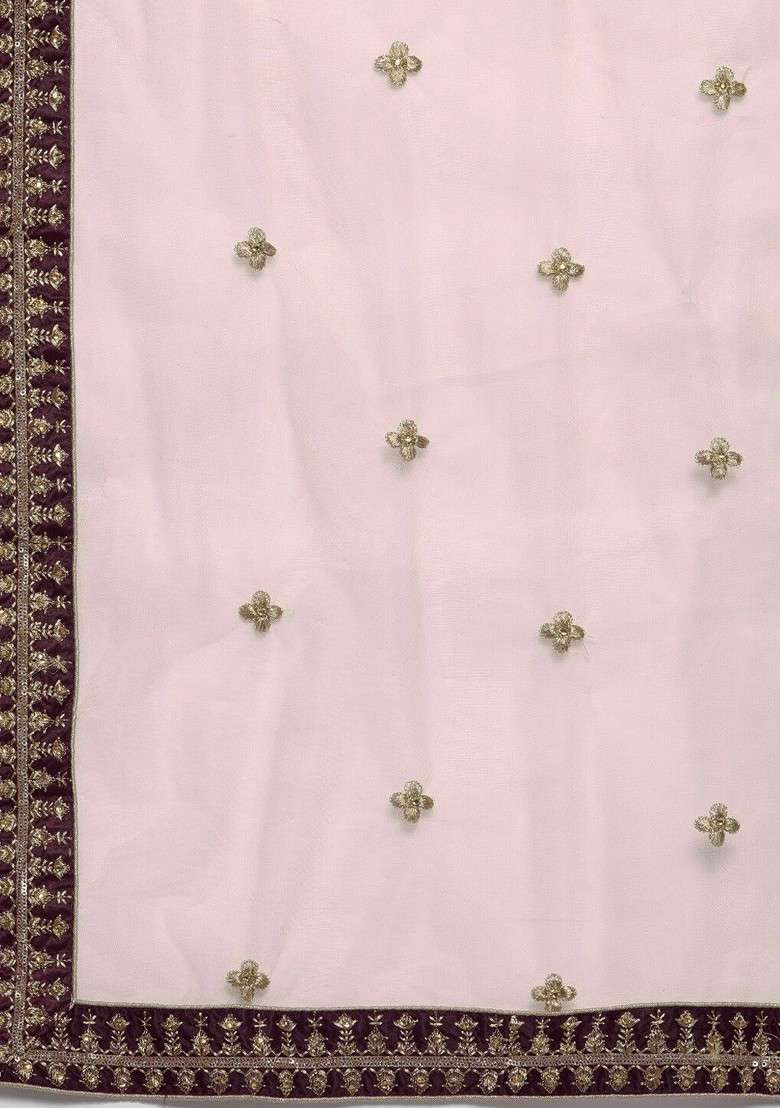Brown Embroidered Poly Blend Lehenga Set for Diwali and Festive Wear - Indya