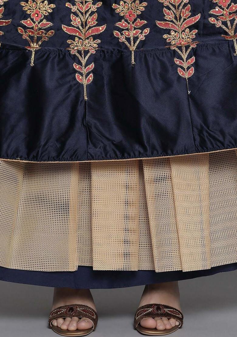 Blue Embroidered Poly Blend Lehenga Set