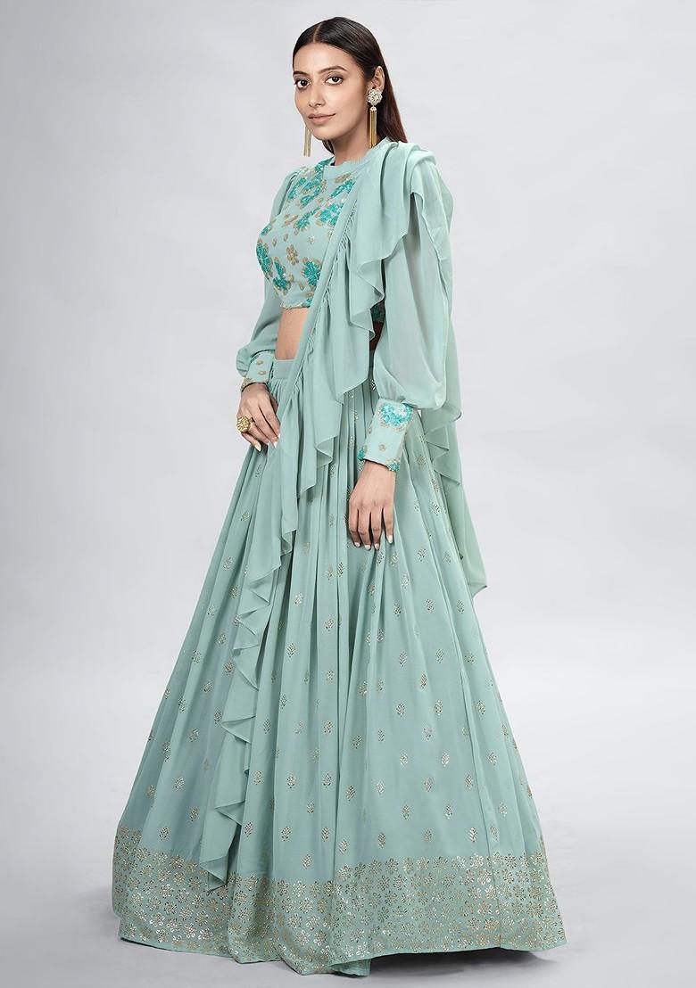 Green Embellished Poly Blend Lehenga Set