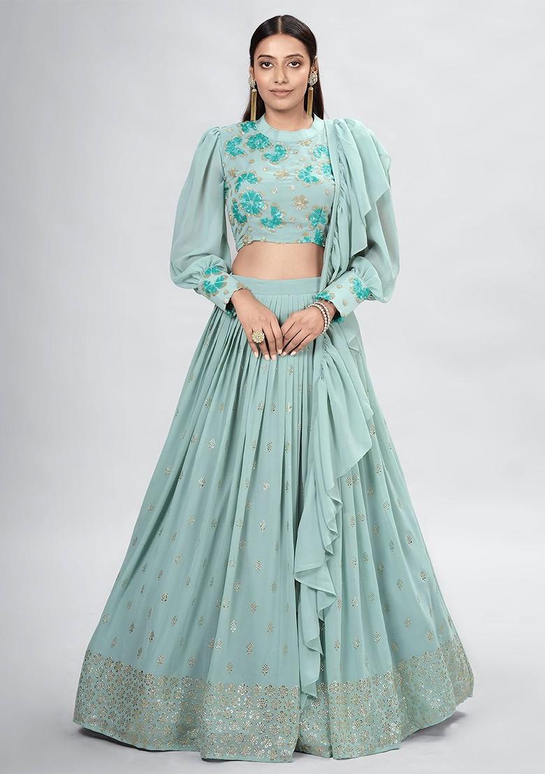 Green Embellished Poly Blend Lehenga Set