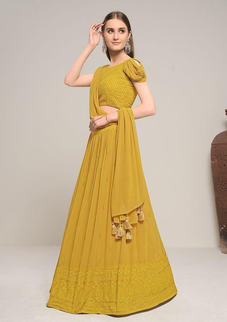 Yellow Embroidered Poly Blend Lehenga Set
