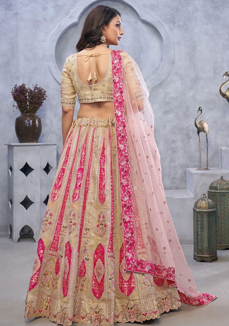 Cream Embroidered Poly Blend Lehenga Set