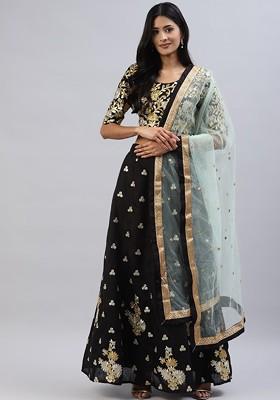 Black Embellished Poly Blend Lehenga Set