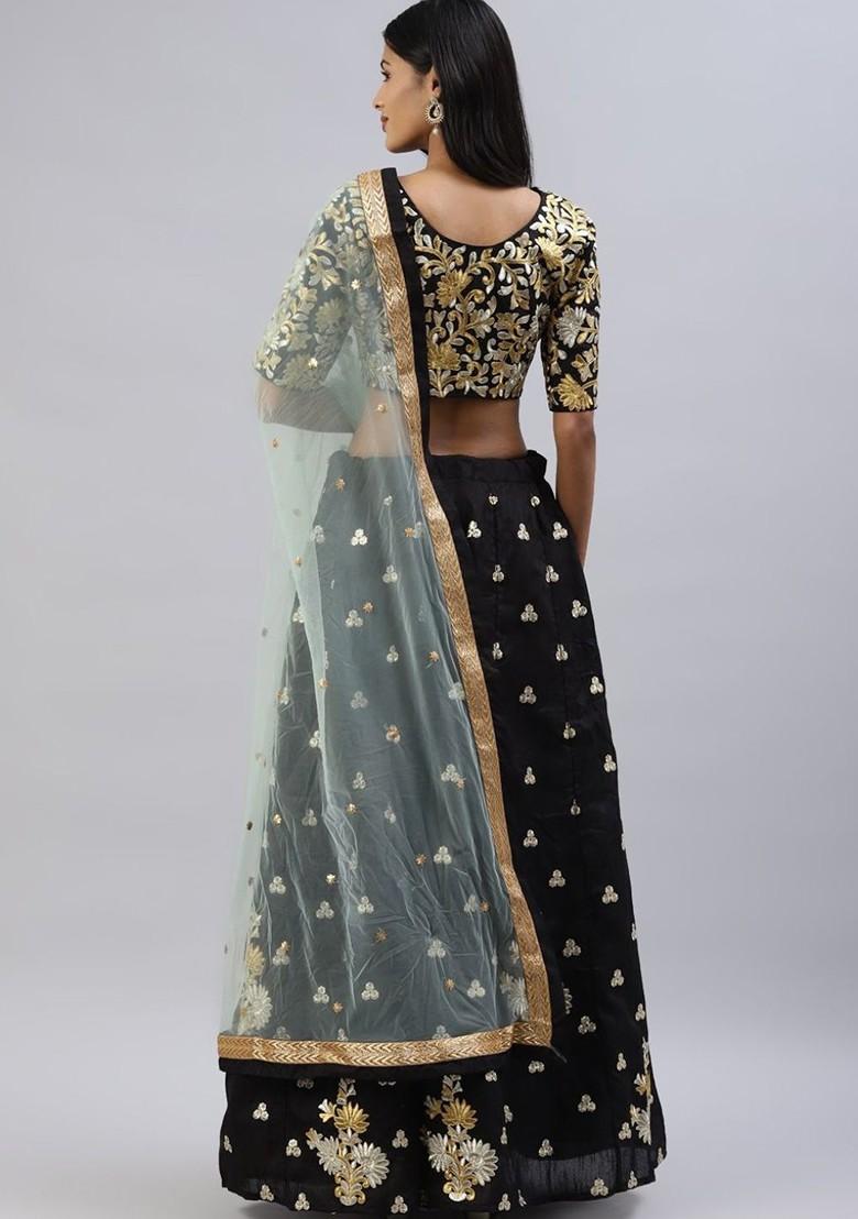 Black Embellished Poly Blend Lehenga Set