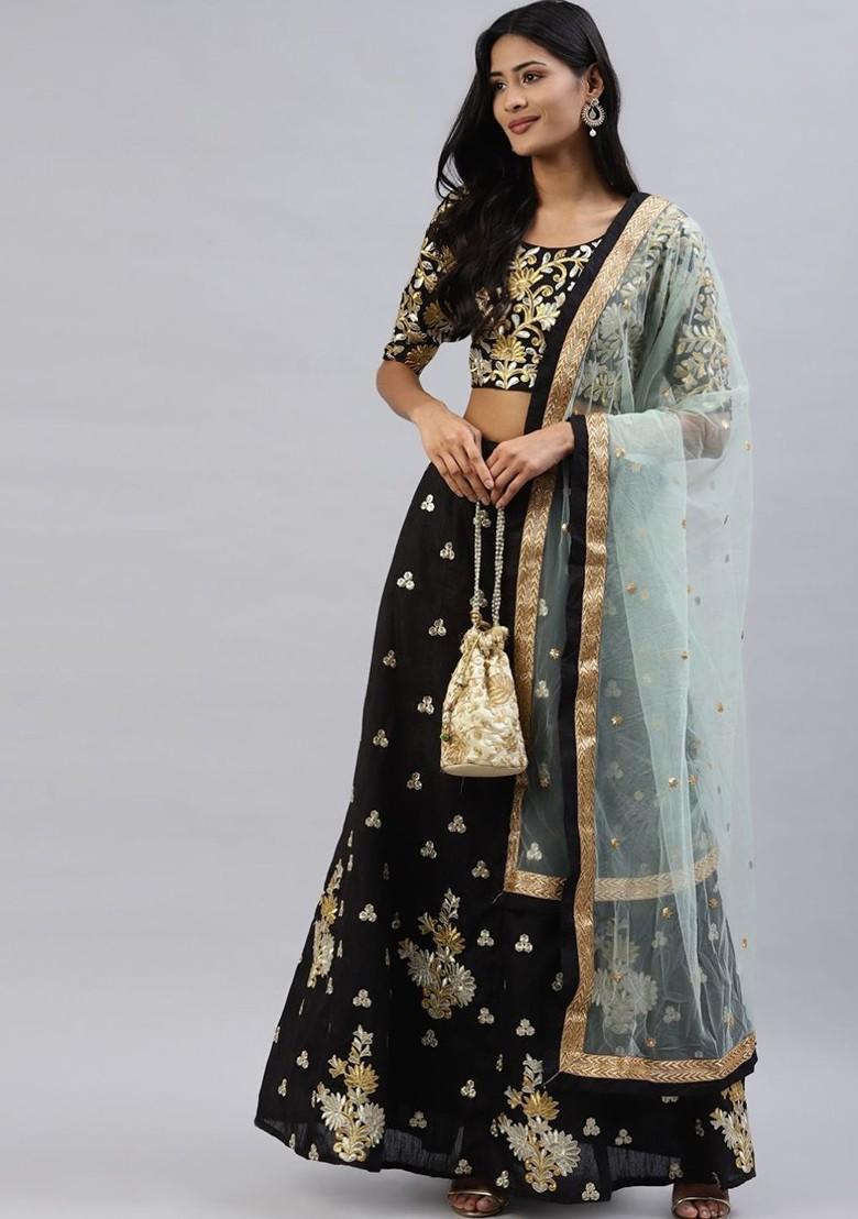 Black Embellished Poly Blend Lehenga Set