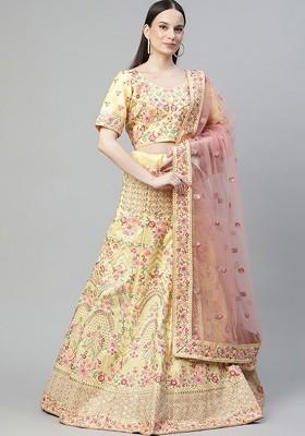 Yellow Embellished Poly Blend Lehenga Set