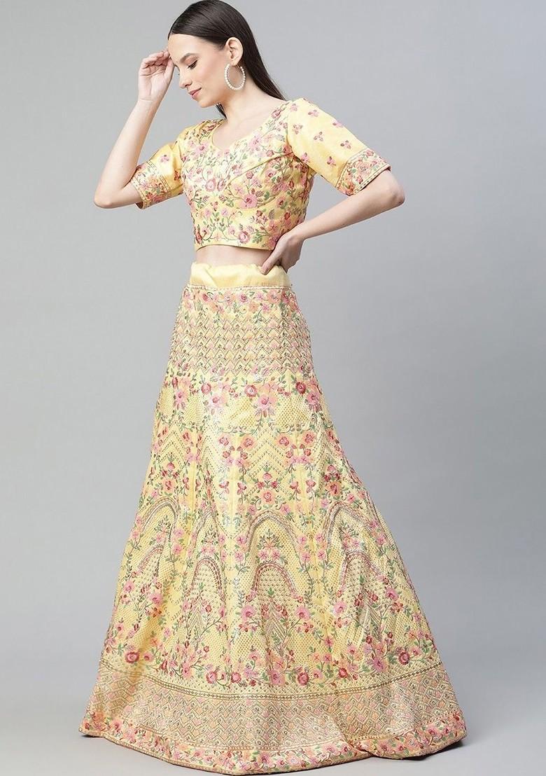 Yellow Embellished Poly Blend Lehenga Set