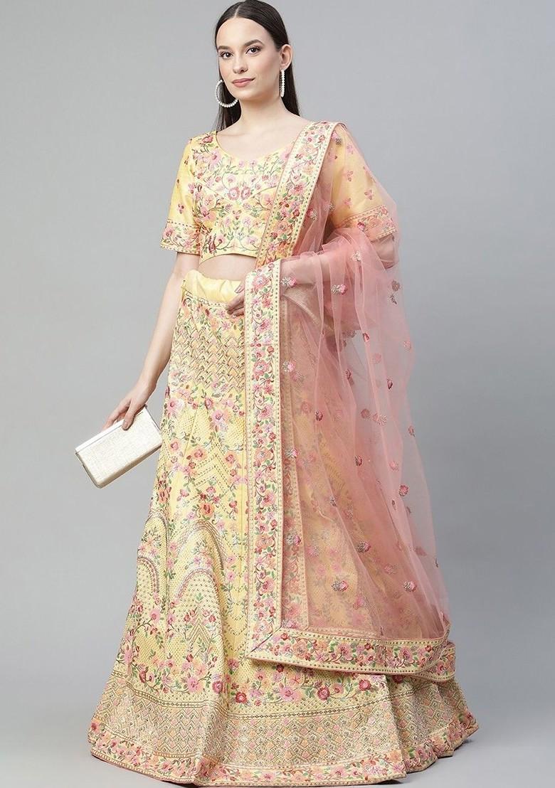 Yellow Embellished Poly Blend Lehenga Set