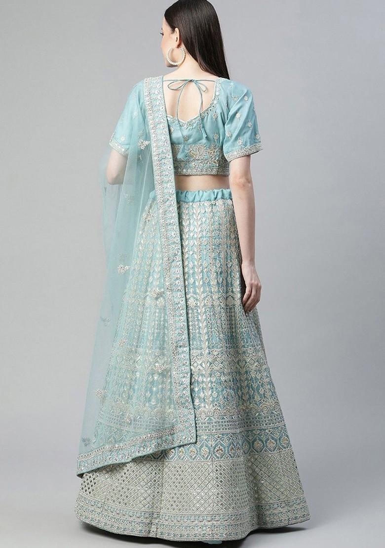Blue Embellished Poly Blend Lehenga Set