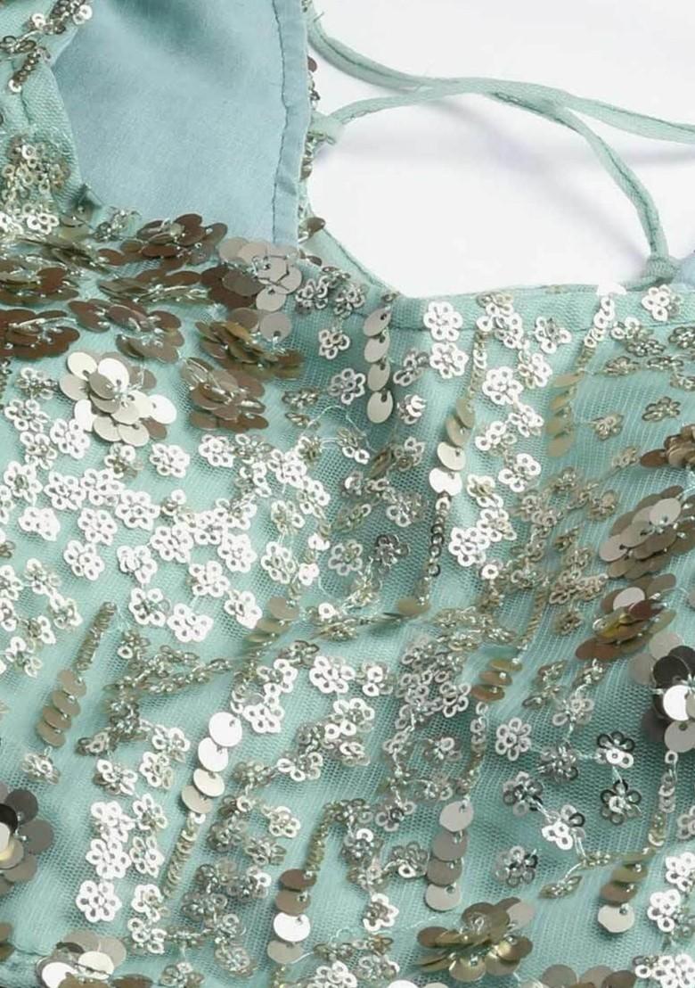 Green Embellished Poly Blend Lehenga Set