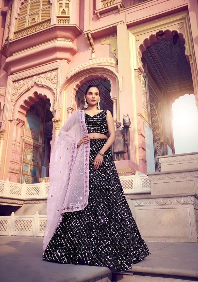 Black Embroidered Poly Blend Lehenga Set