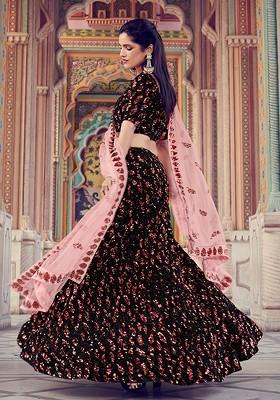Black Embroidered Poly Blend Lehenga Set