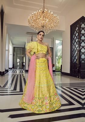 Yellow Embroidered Poly Blend Lehenga Set