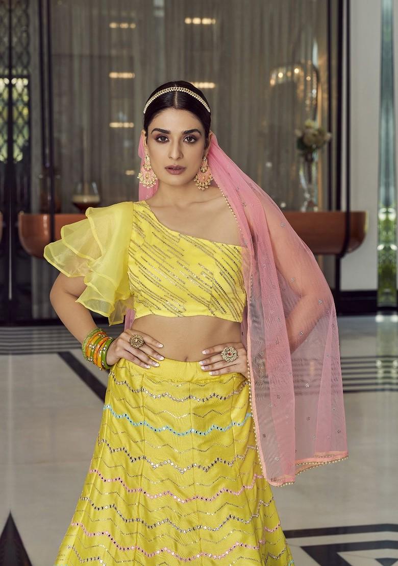 Yellow Embroidered Poly Blend Lehenga Set