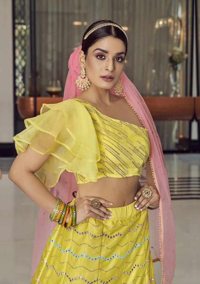 Yellow Embroidered Poly Blend Lehenga Set