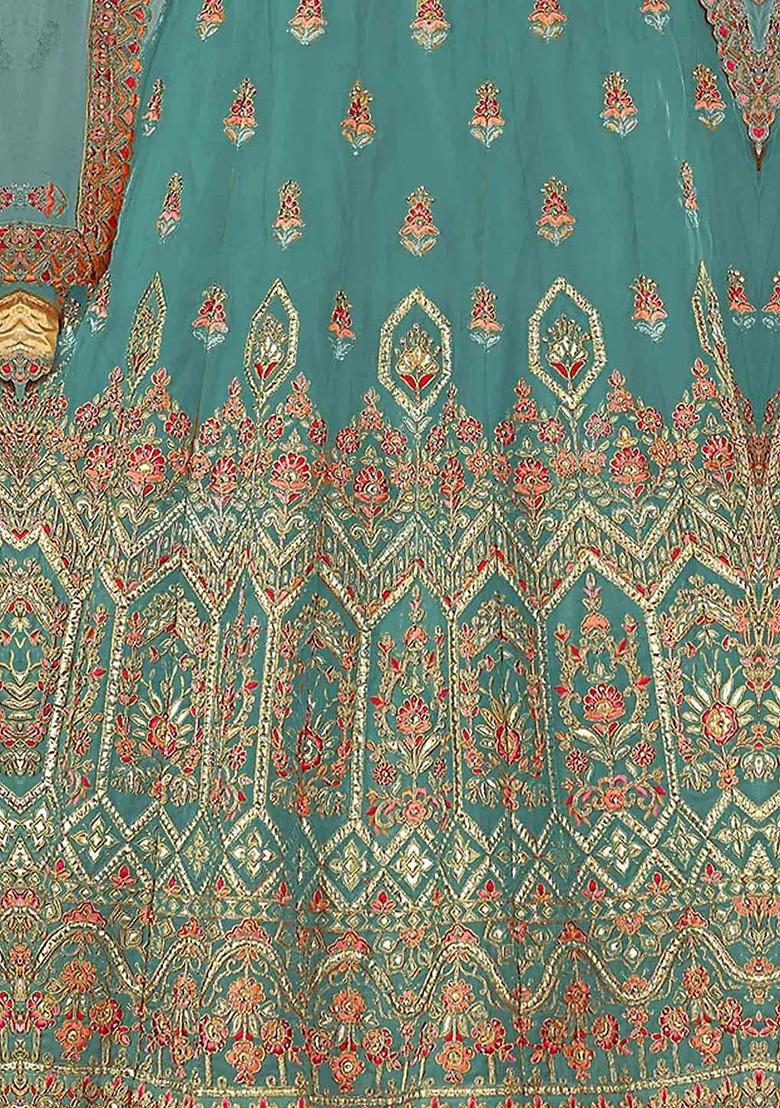 Blue Embroidered Poly Blend Lehenga Set