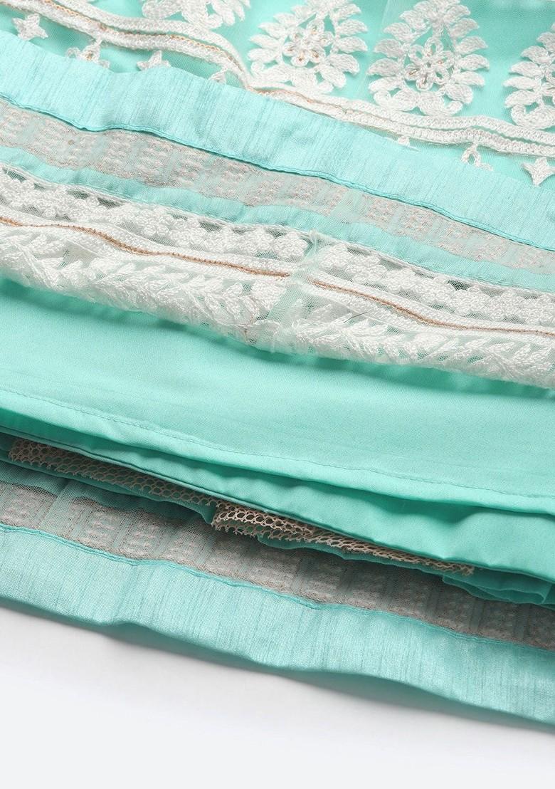 Blue Embroidered Poly Blend Lehenga Set