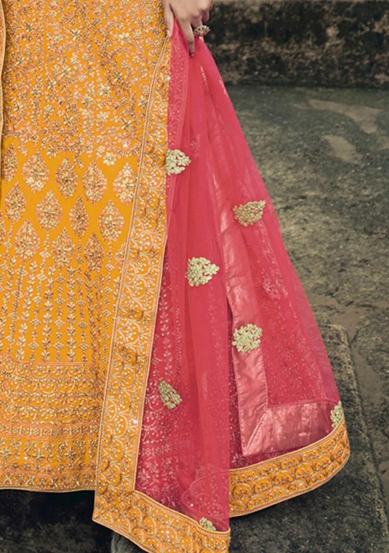 Yellow Embroidered Poly Blend Lehenga Set
