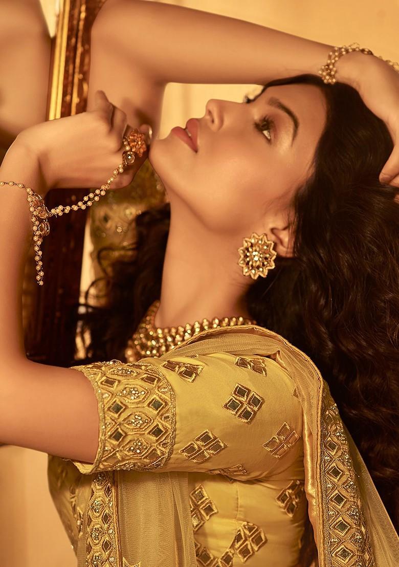 Yellow Embroidered Poly Blend Lehenga Set