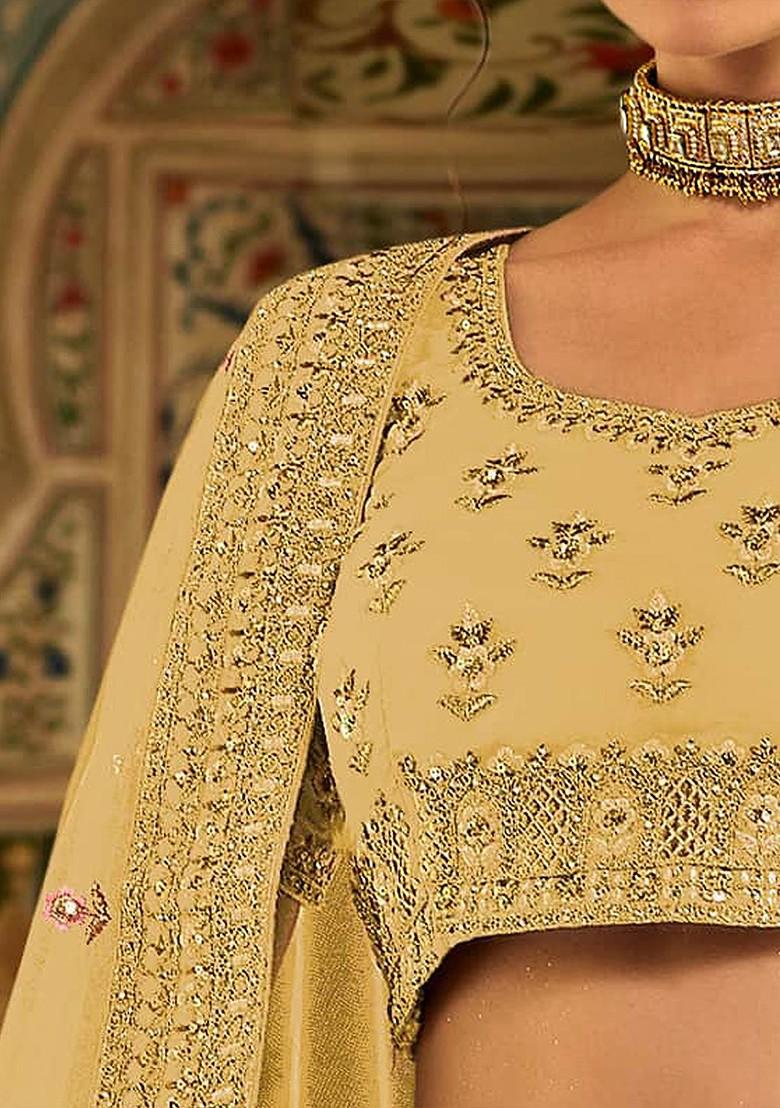 Yellow Embroidered Poly Blend Lehenga Set