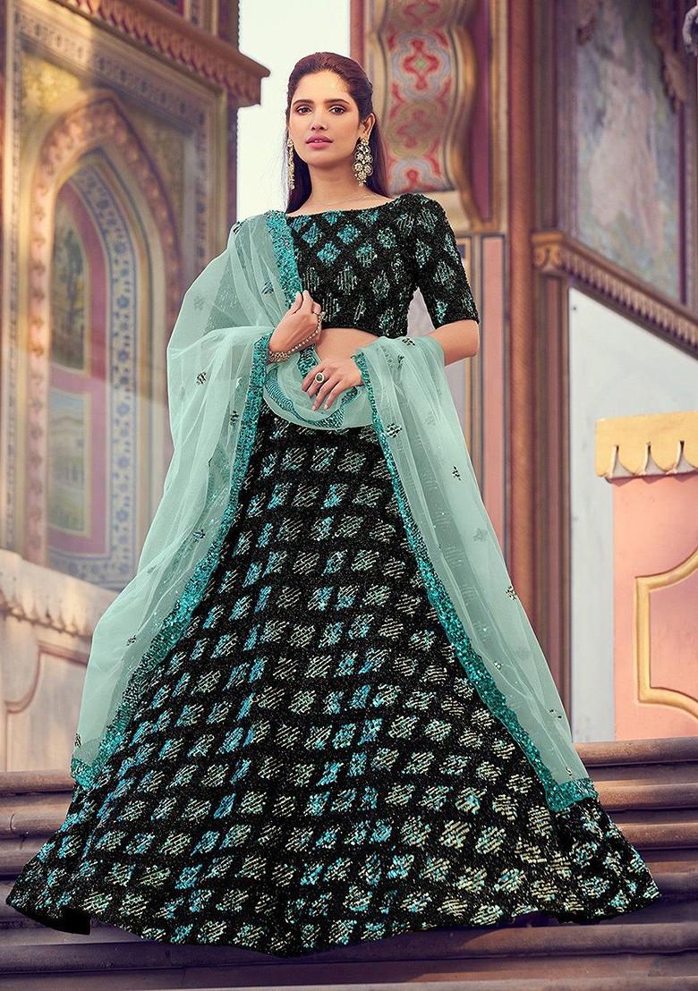 Black Embroidered Poly Blend Lehenga Set