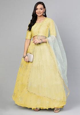 Yellow Embroidered Poly Blend Lehenga Set