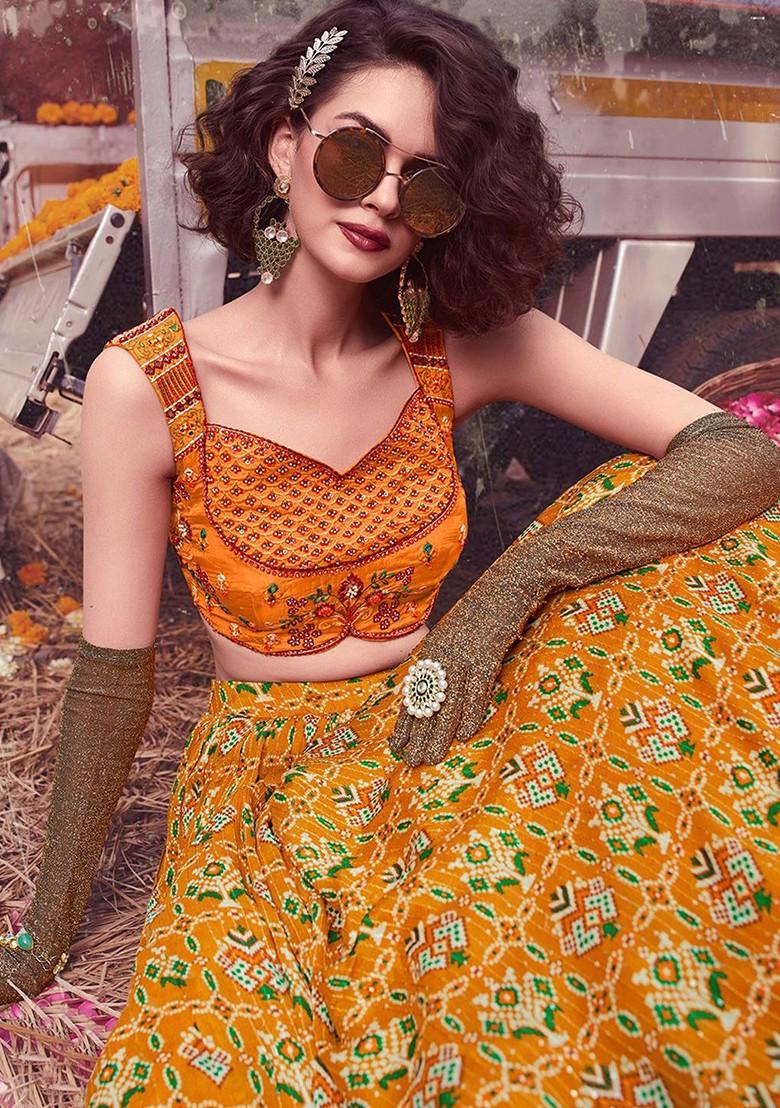 Yellow Embroidered Poly Blend Lehenga Set