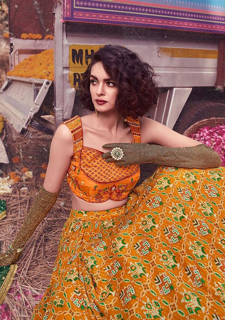 Yellow Embroidered Poly Blend Lehenga Set