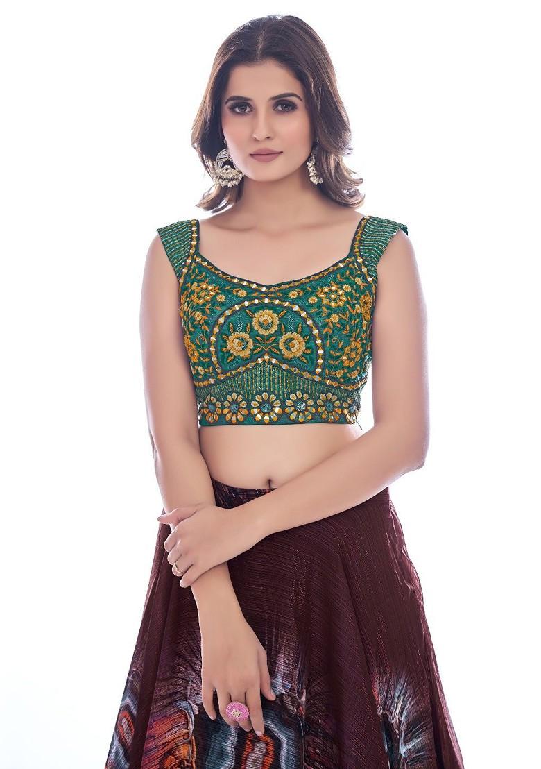 Maroon Mirror Work Poly Blend Lehenga Set