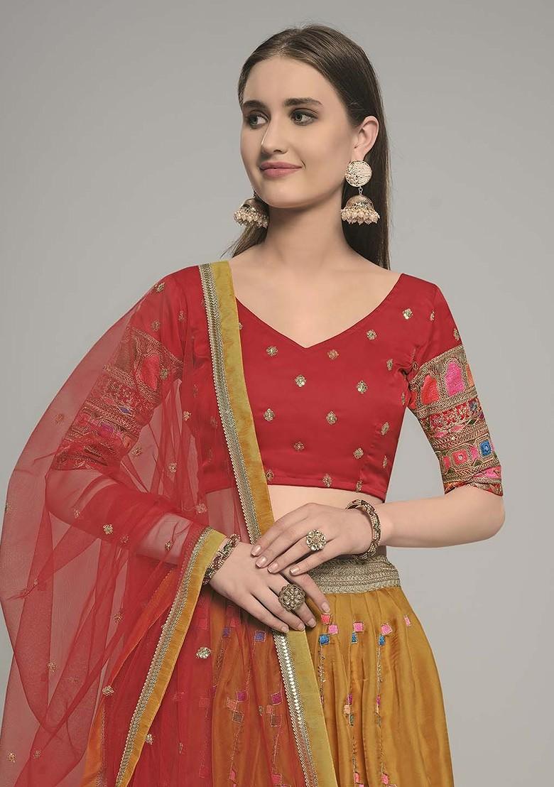 Yellow Embroidered Poly Blend Lehenga Set