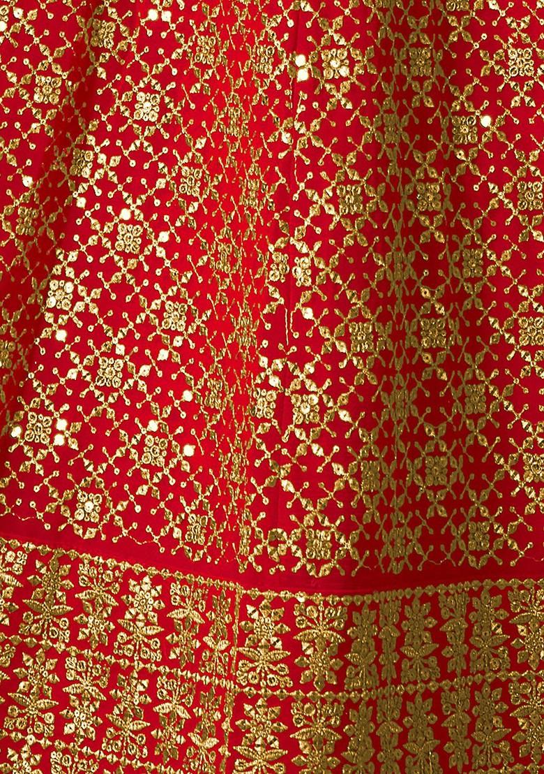 Red Embroidered Poly Blend Lehenga Set