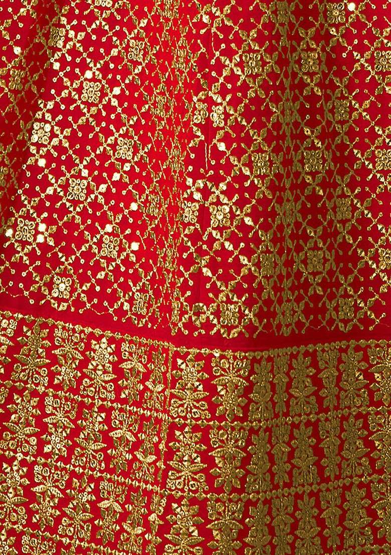 Red Poly Blend Lehenga Set with Embroidered for Diwali | Wedding & Festive Wear - Indya