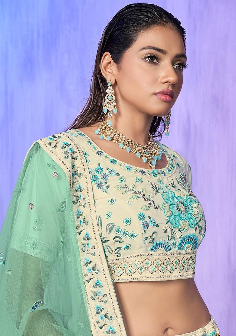 White Embroidered Poly Blend Lehenga Set