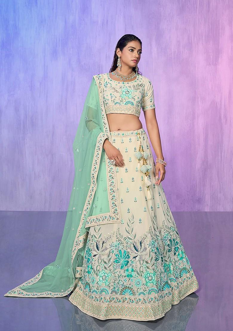 White Embroidered Poly Blend Lehenga Set