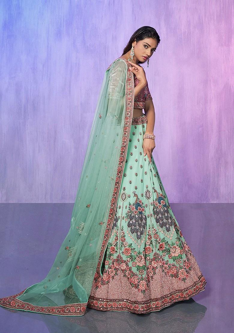 Blue Embroidered Poly Blend Lehenga Set